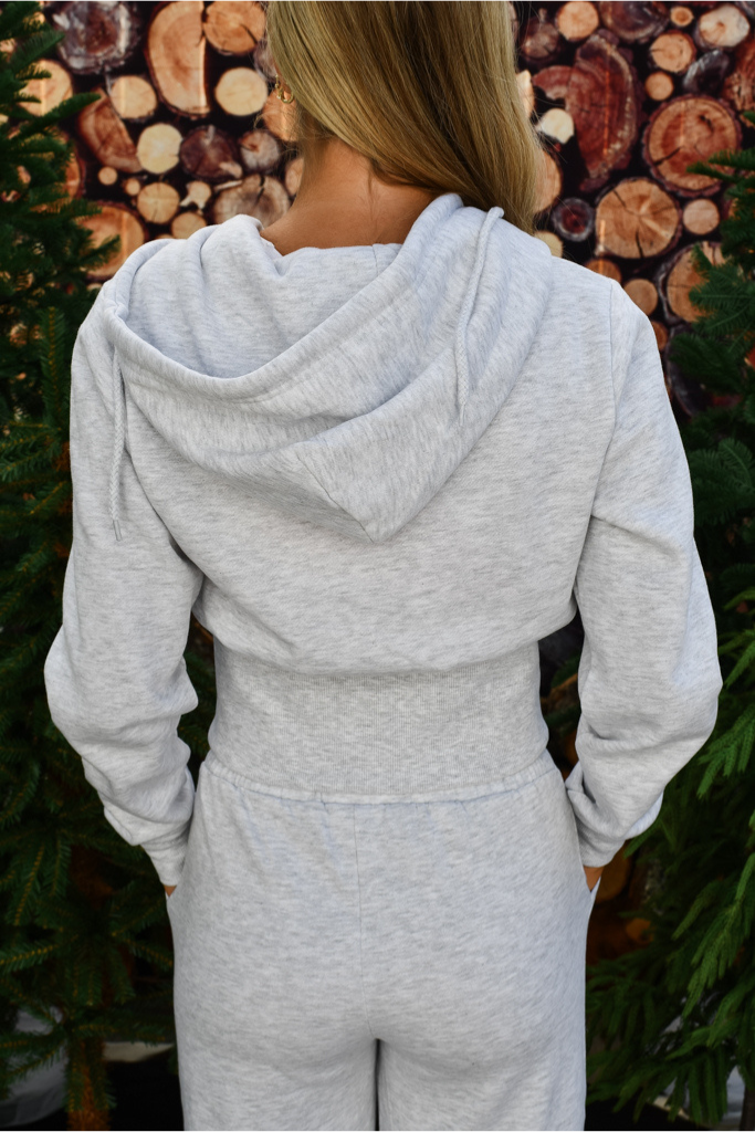 Double Zip Cropped Jacket - Ice Grey