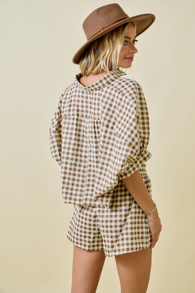 Sawyer Gingham Shorts- Brown
