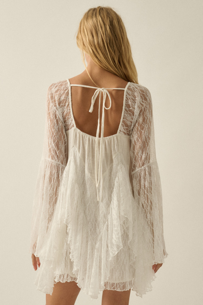 Astir Lace Bell Sleeve Romper - Cream