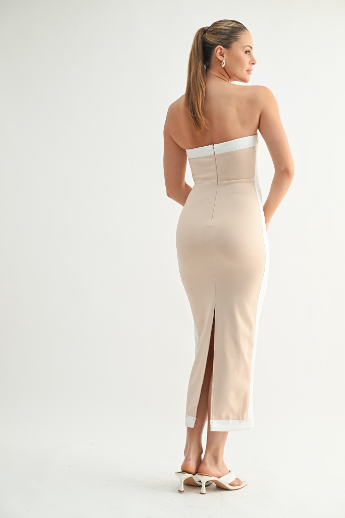 Hide away Tube Midi Dress - Beige