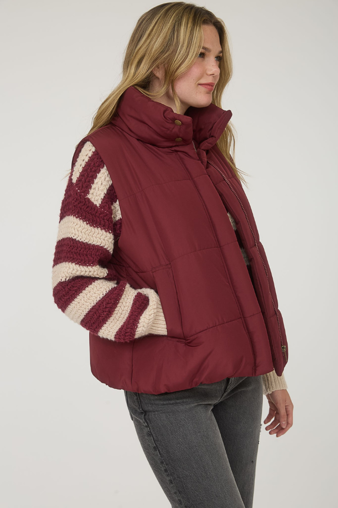 Sweet Side Puffer Vest - Burgundy
