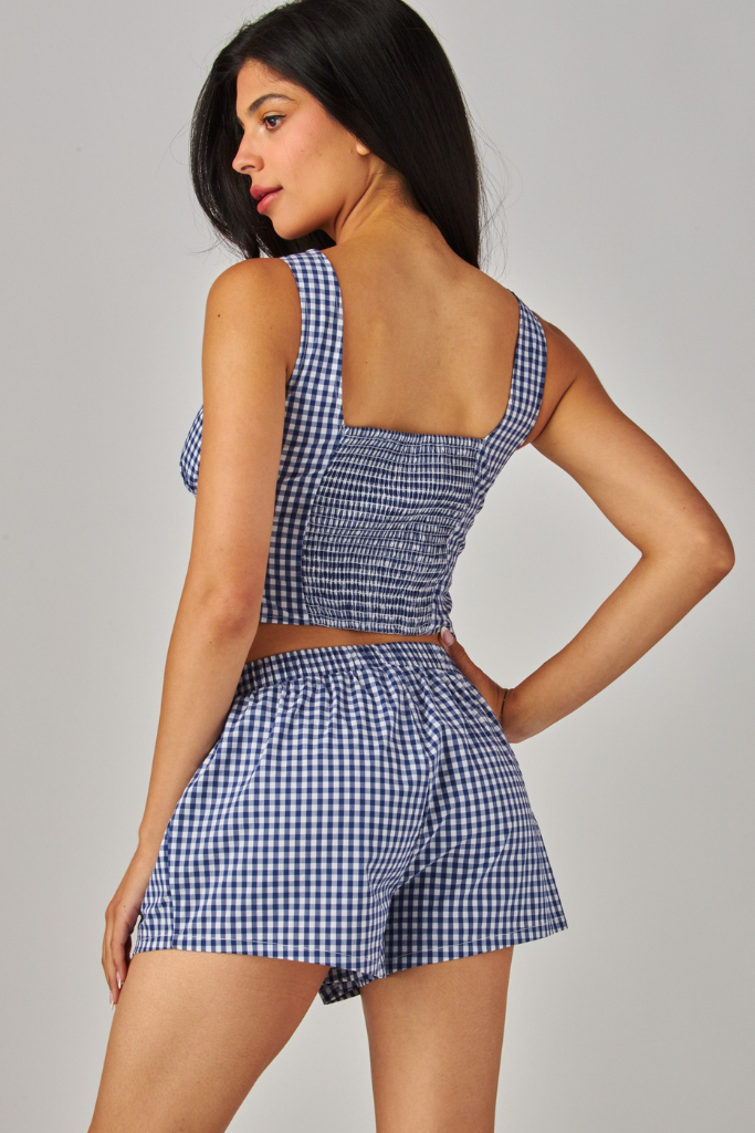 Talk Back Gingham Shorts -Navy/White