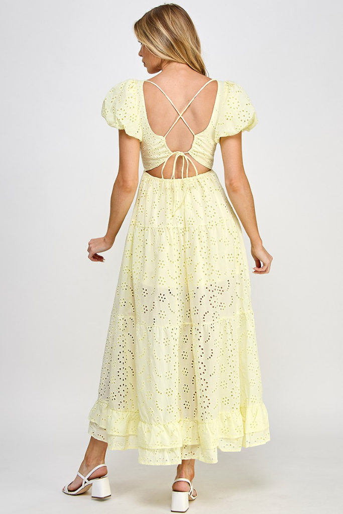Laura Eyelet Maxi Dress - Lemon
