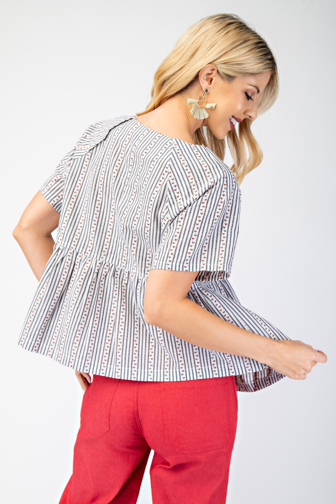 Vicky Striped Babydoll Top - Navy