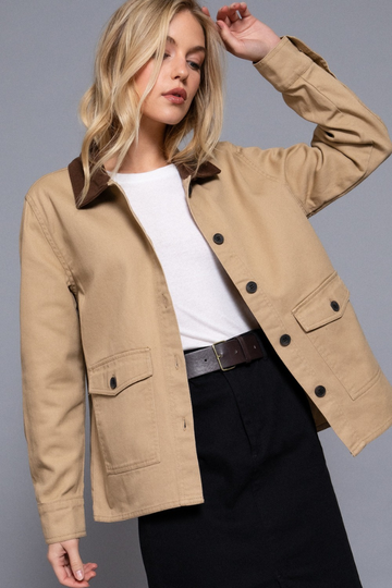 Rosette Corduroy Jacket - Khaki