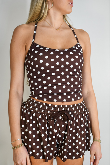 TooLooLah Pivot Polka Dot Tank - Brown