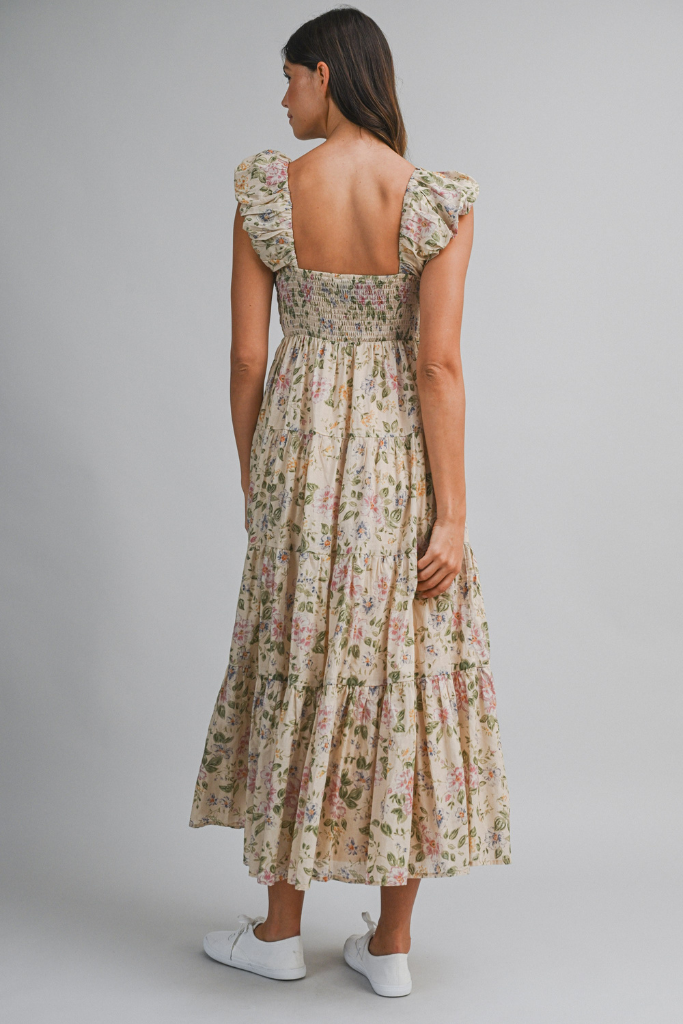 The Dolly Floral Midi Dress - Taupe