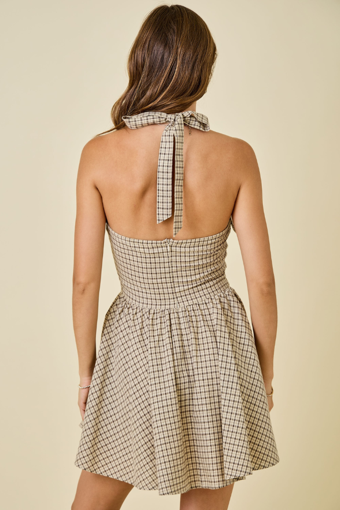 Madi Plaid Mini Dress - Oatmeal