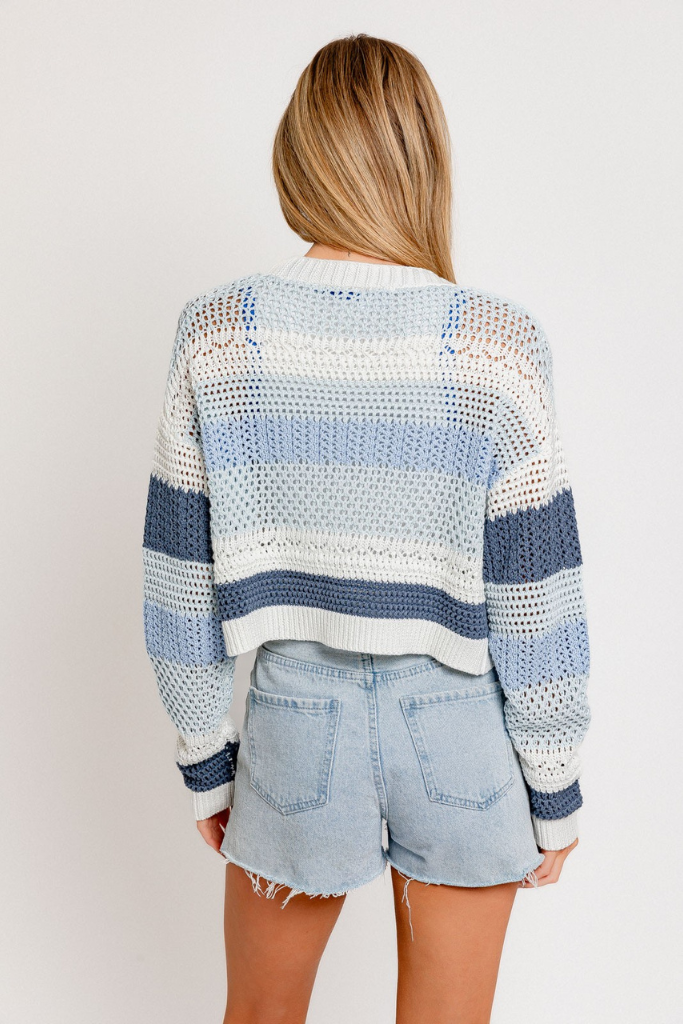 The Carlie Knit Cardigan - Blue/White