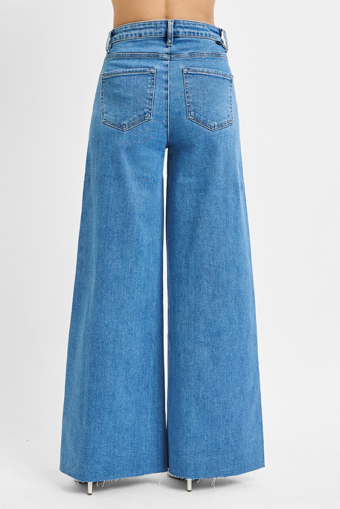 One For Me Wide Palazzo Jeans - Medium Wash