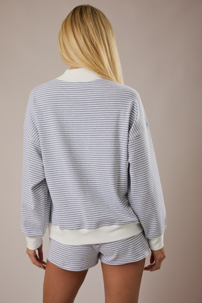 Cutting Loose Striped Mock Neck - Grey/White