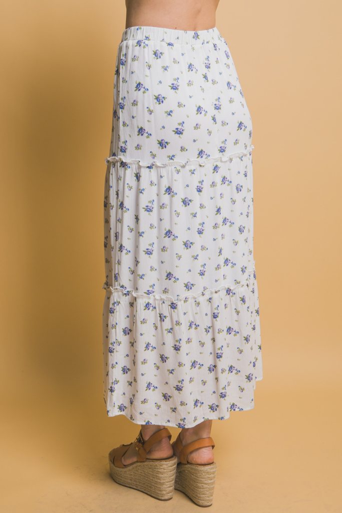 Sweet Lies Floral Maxi Skirt - White/Blue