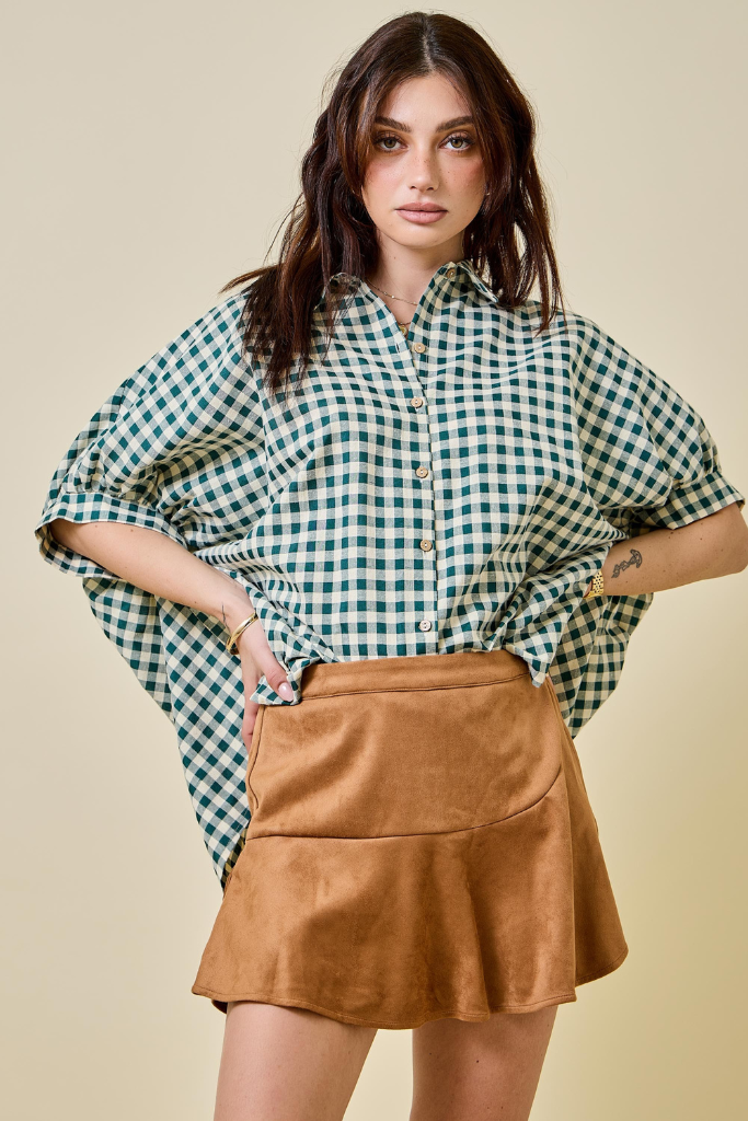 Logan Gingham Top - Hunter Green
