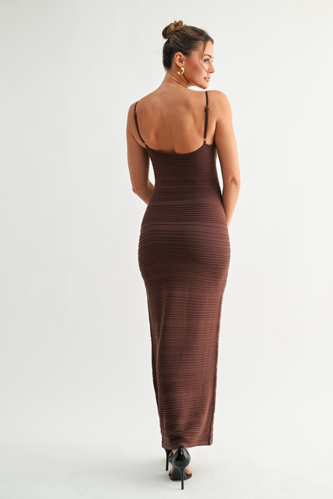 Michah Textured Maxi Dress - Brown