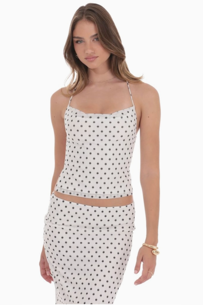Vanna Polka Dot Cowl Neck Top- White