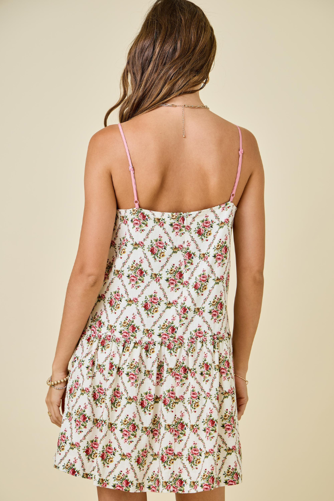 Alexia Floral Dress -White/Pink Multi
