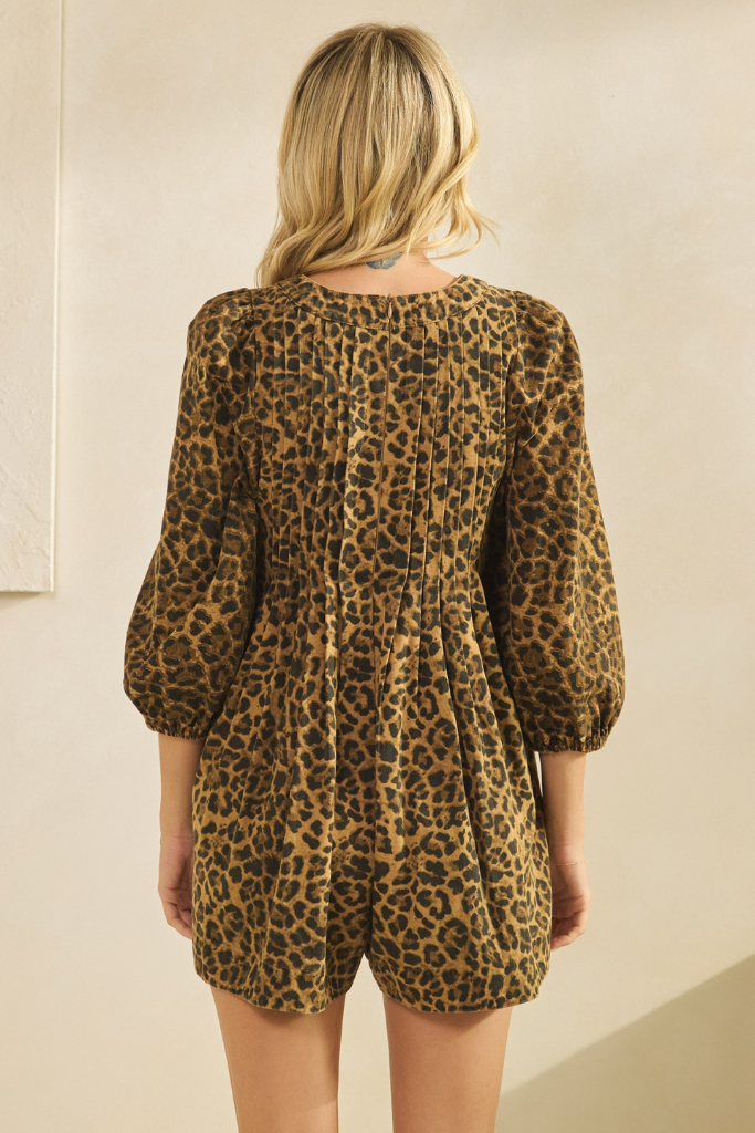 Leora Denim Romper - Leopard