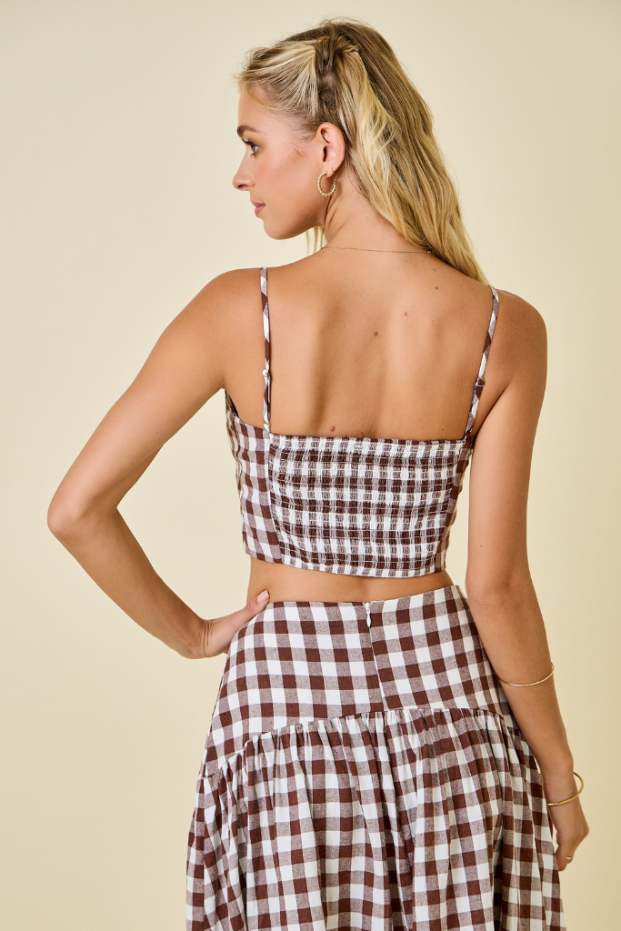 Juliette Gingham Crop Top - Brown
