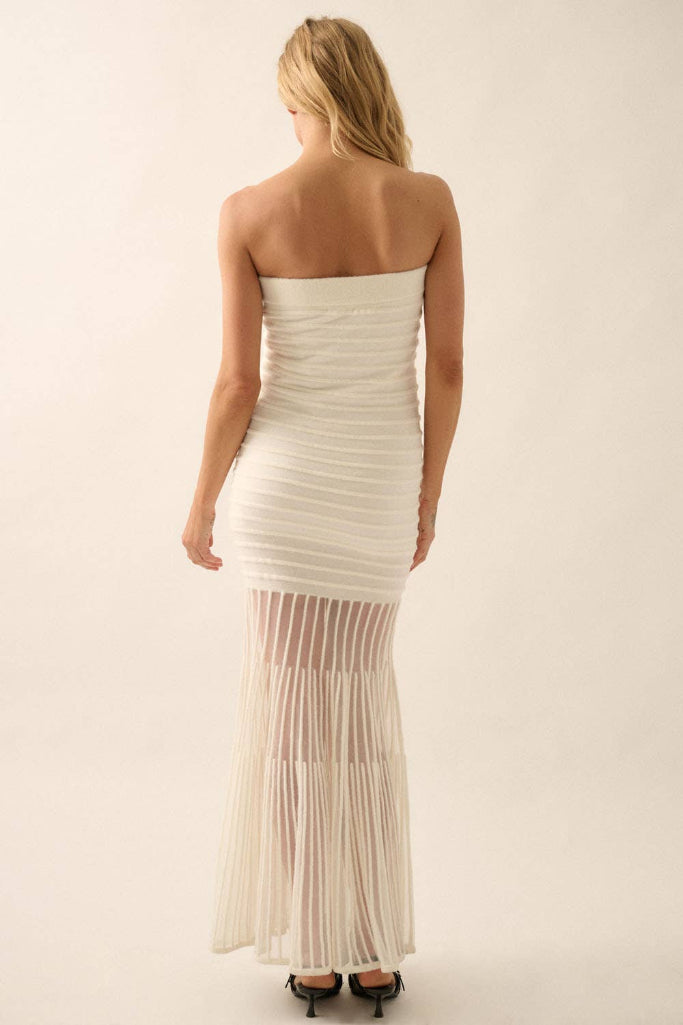 Sheer Stripe Maxi Dress - Off White