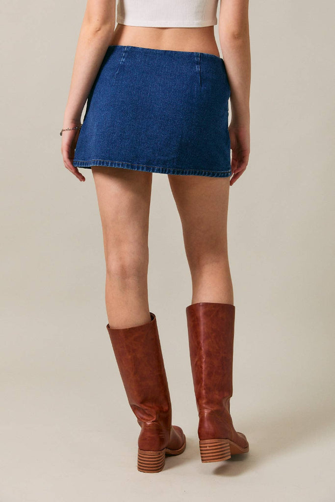 LE LIS - LOW WAIST DENIM MINI SKIRT WITH INVISIBLE ZIPPER