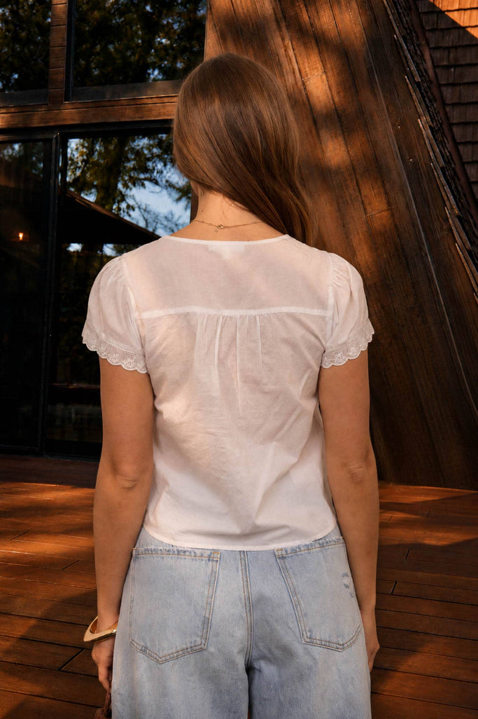 Just Works Front Tie Lace Top - White