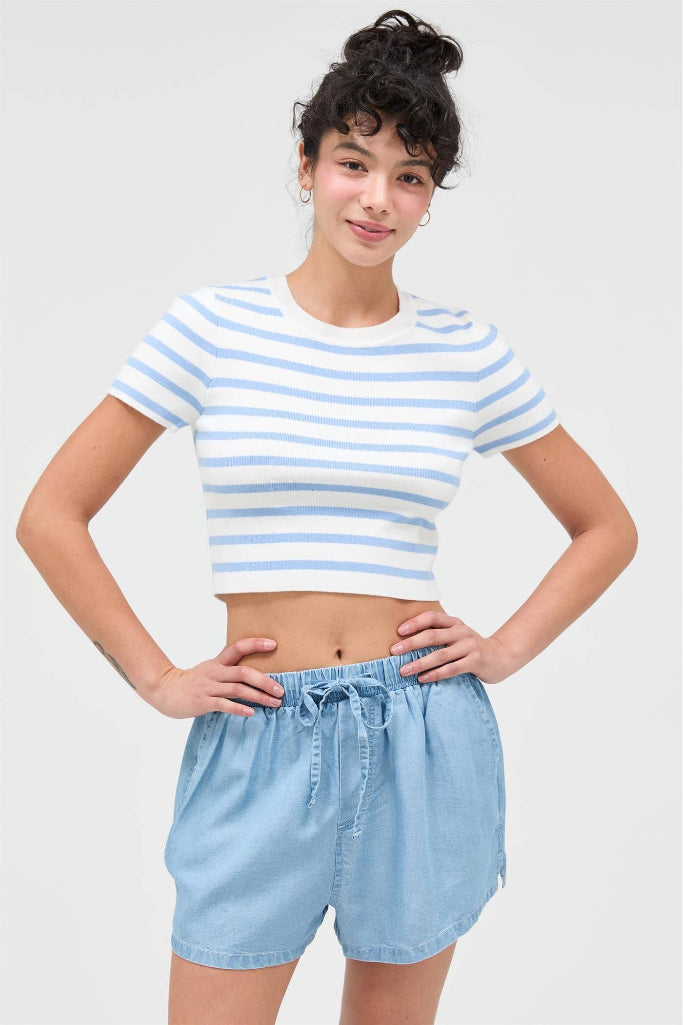 Stop And Look Striped Crop Top - Light Blue
