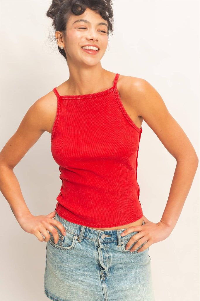 Bright Babe Square Neck Tank Top  - Red