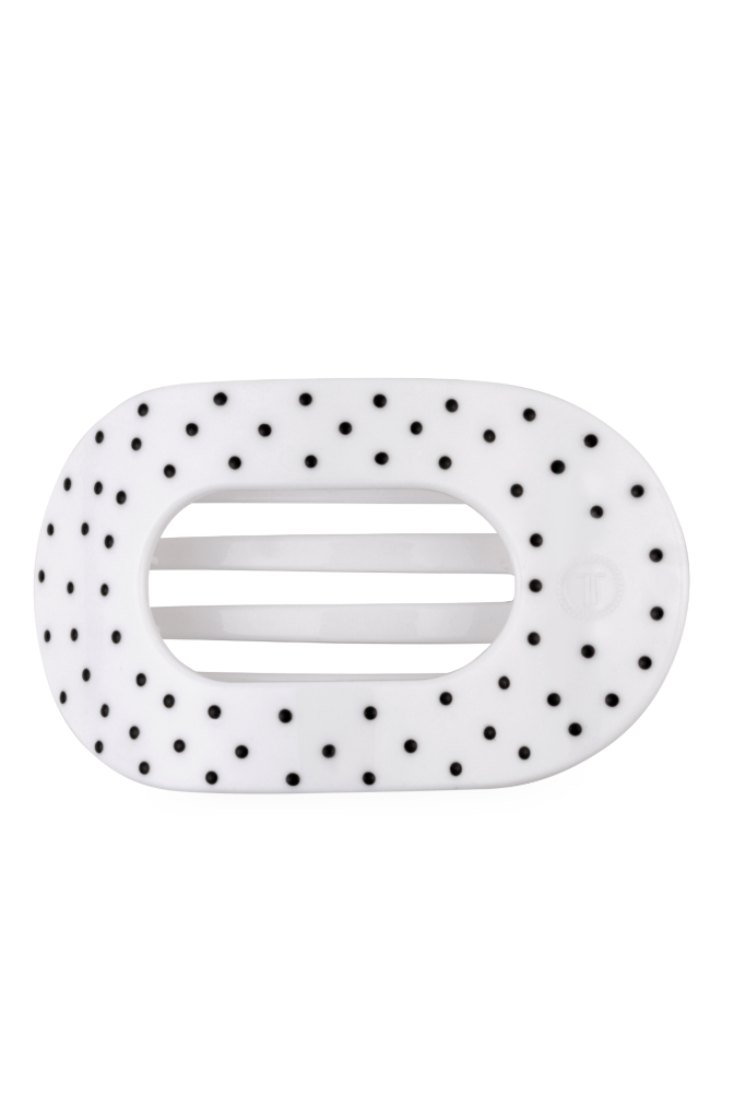 TELETIES Large Flat Round Hair Clip - White Polka Dot