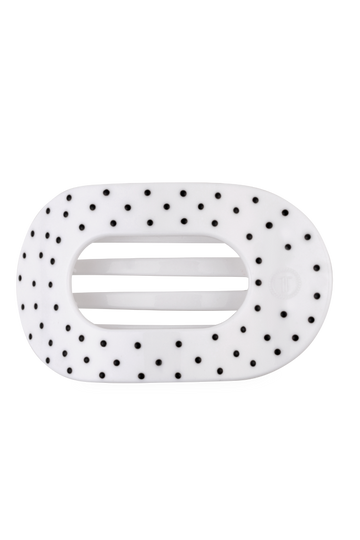 TELETIES Large Flat Round Hair Clip - White Polka Dot
