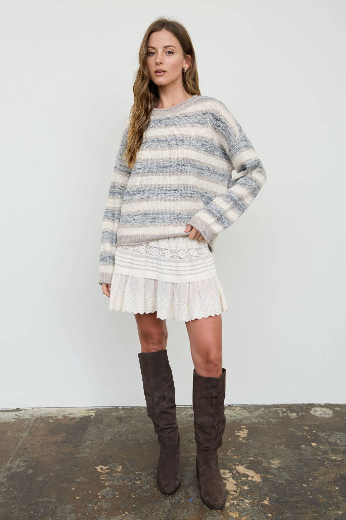 Simply Well Striped Sweater - Grey/Beige