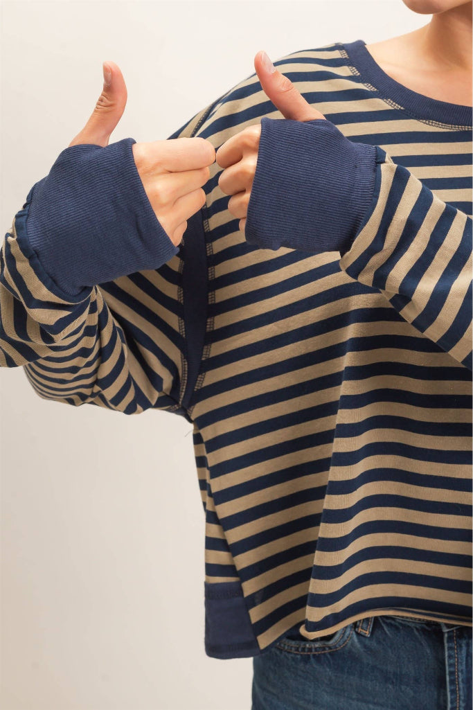 May I Striped Long Sleeve Top - Navy