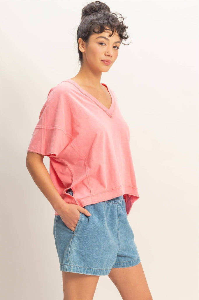 Next Best Oversized V-Neck Top - Pink
