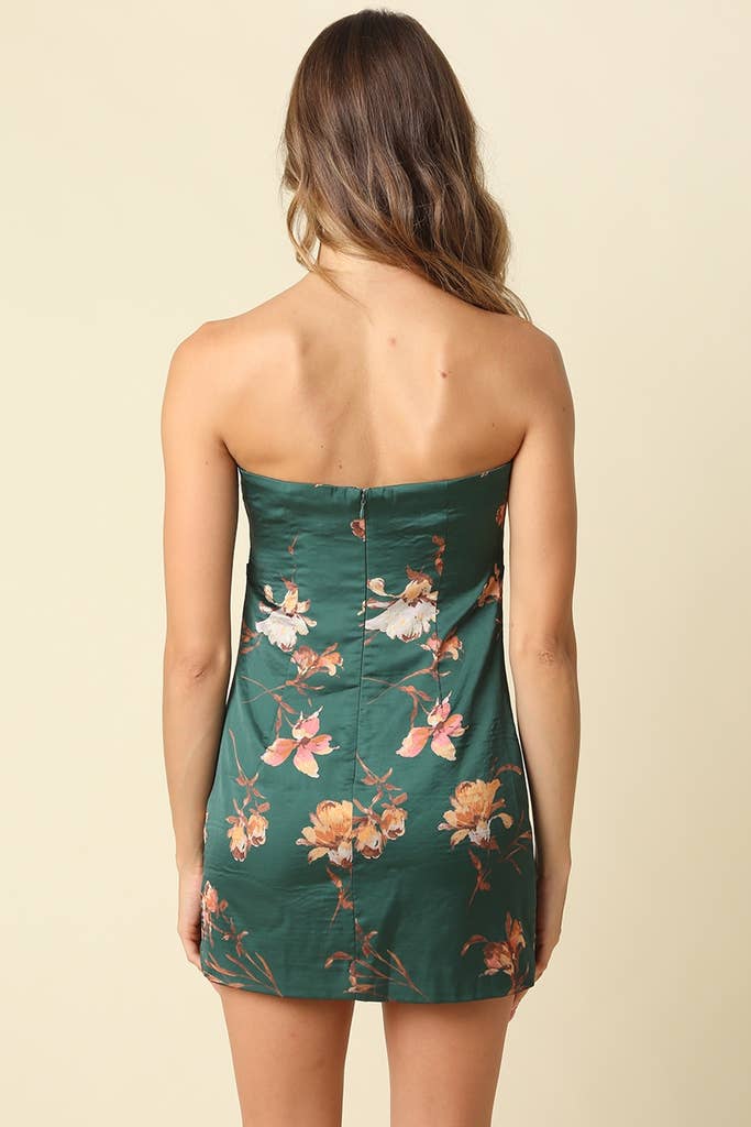 Plot Twist Floral Satin Mini Dress - Dark Green
