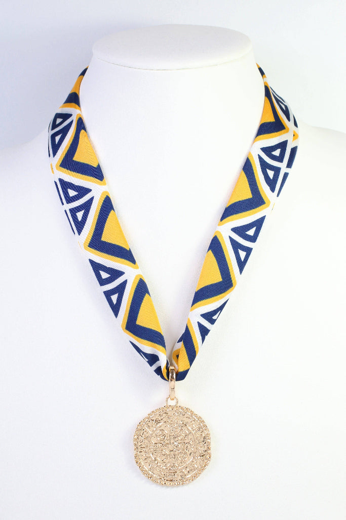 Barrett Tile Skinny Scarf - Navy/Gold