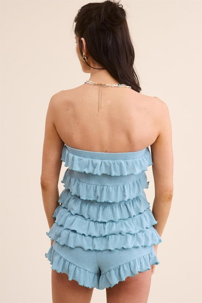 Melrose Ruffled Romper- Light Blue