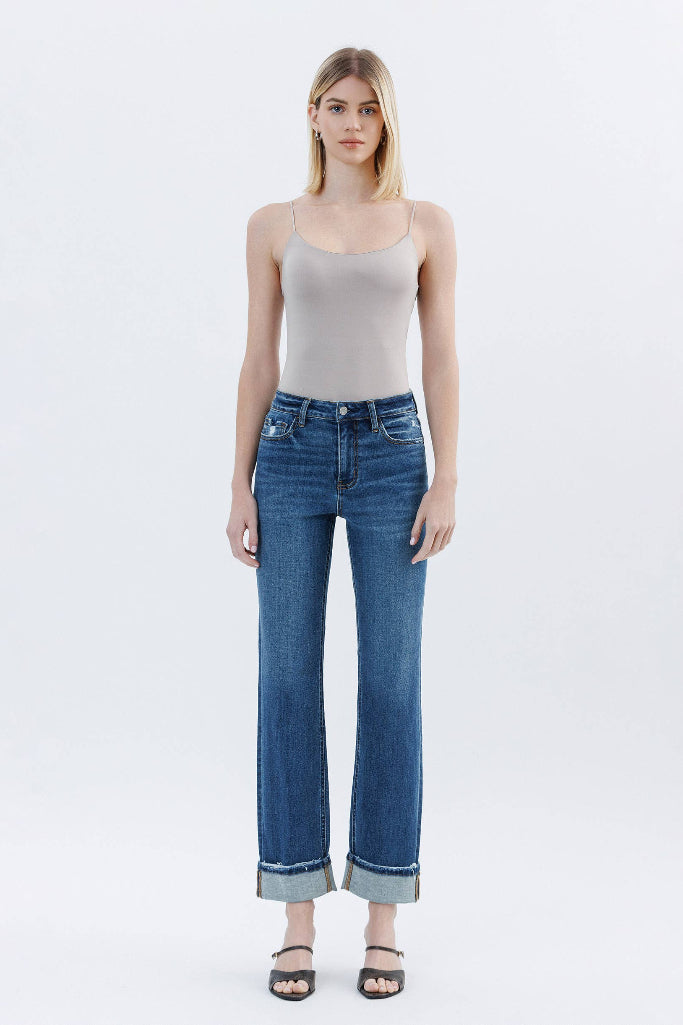 Too Nice High Waist Straight Leg Jean - Dark Wash
