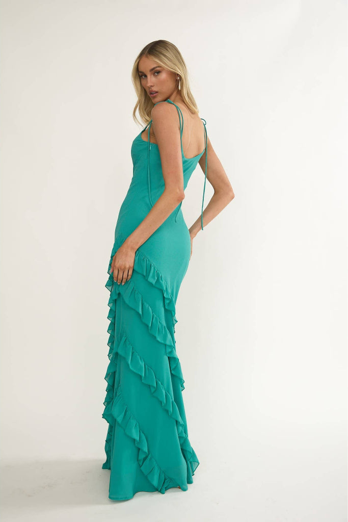 Ruffled Tier Maxi Dress - Teal