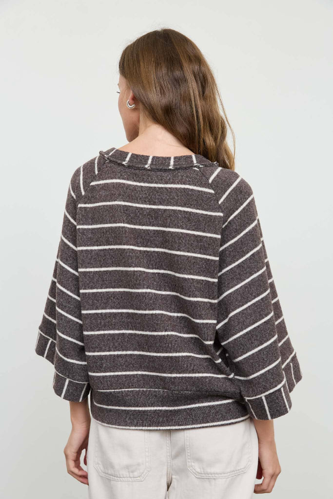 Pure Love Striped Henley Top - Dark Brown
