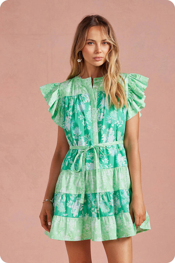 Botanical Garden Mini Dress - Green