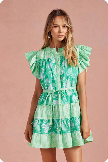 Botanical Garden Mini Dress - Green