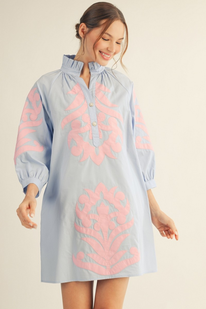 Sarah Floral Shift Dress - Light Blue