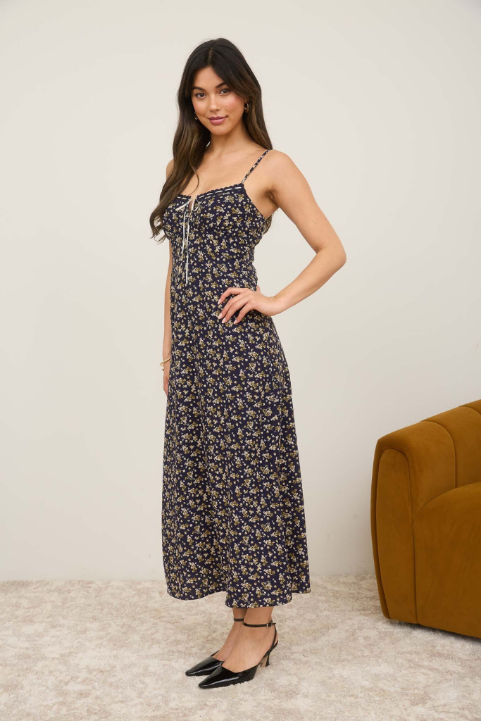 Hillary Floral Midi Dress - Navy