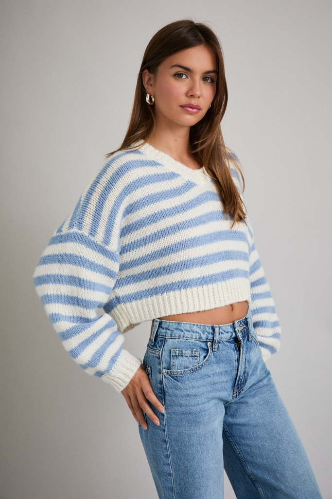 Still Believe Striped Sweater - White/Blue