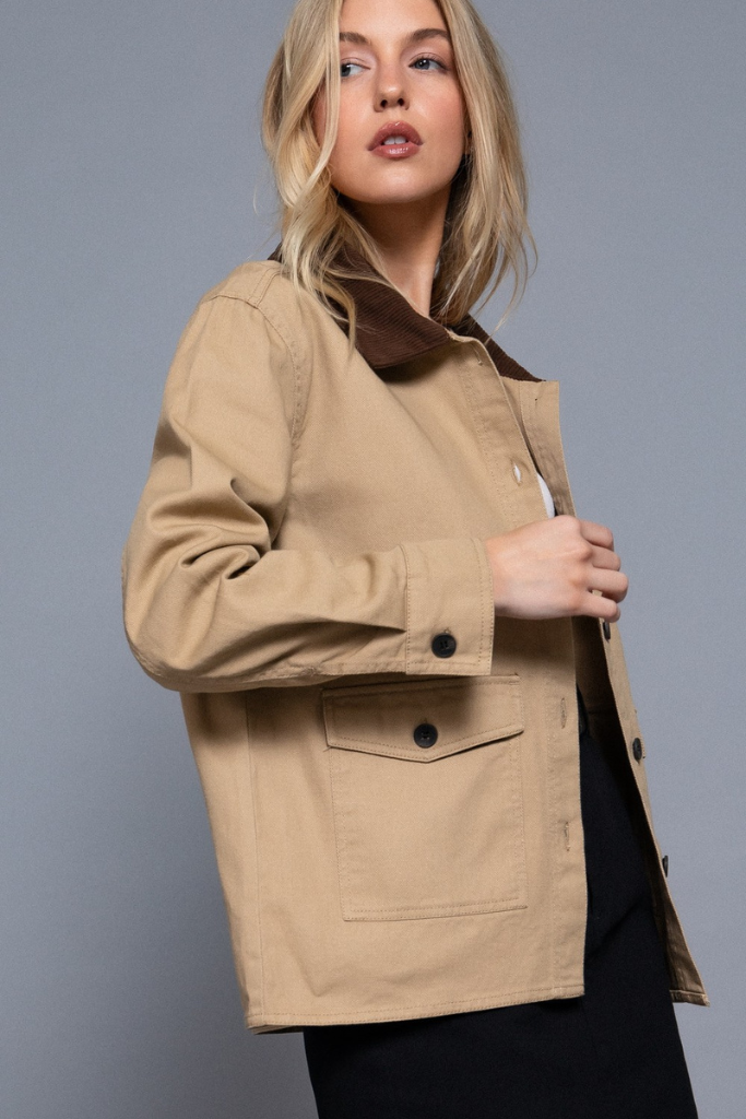 Rosette Corduroy Jacket - Khaki