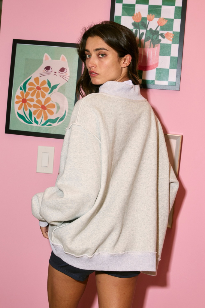 Georgia Reversible Mock Neck Sweatshirt - Heather Grey