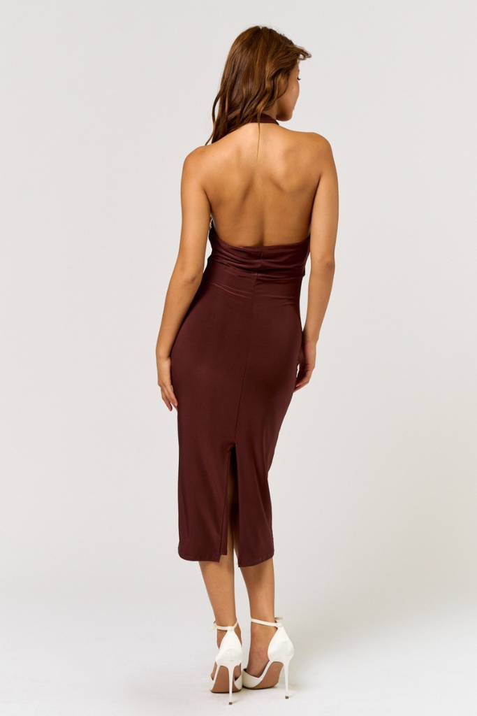 Maci Halter Midi Dress - Brown