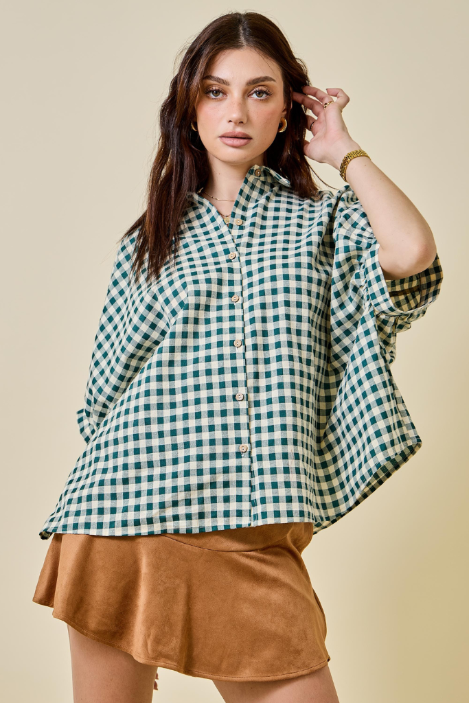 Logan Gingham Top - Hunter Green