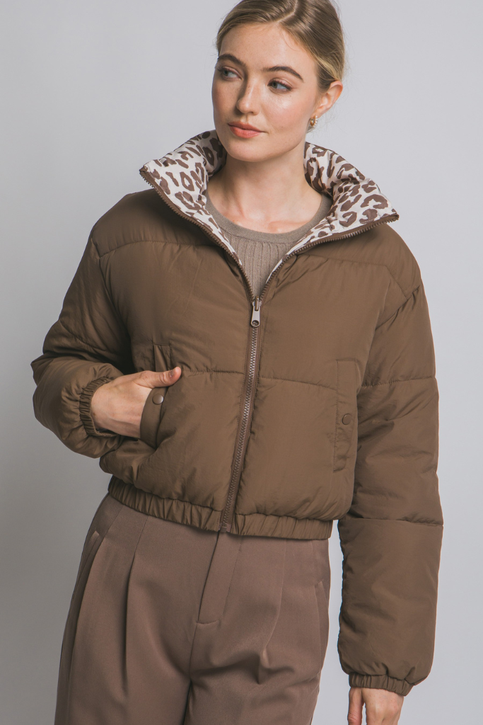 Warm Hold Reversible Jacket - Cocoa/Leopard