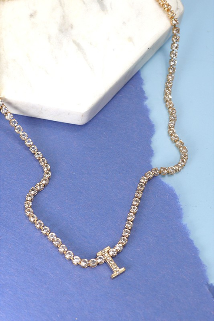 Rhinestone Chain Initial Necklace