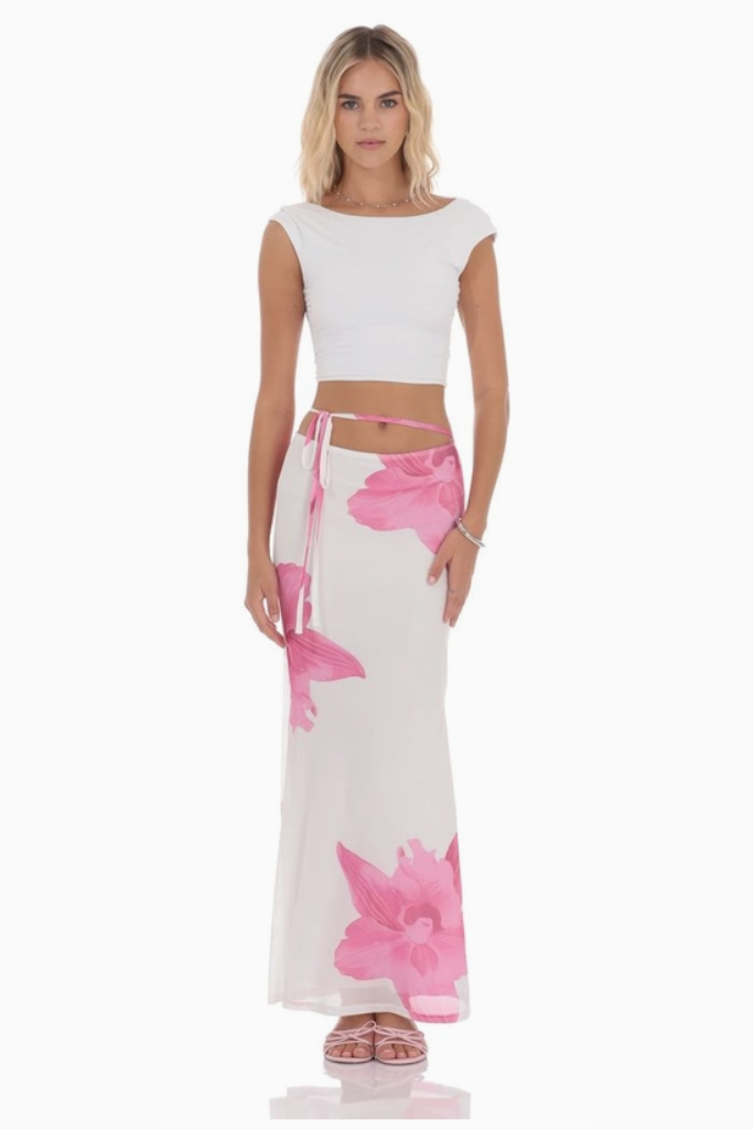 Lost Cause Floral Maxi Skirt- White